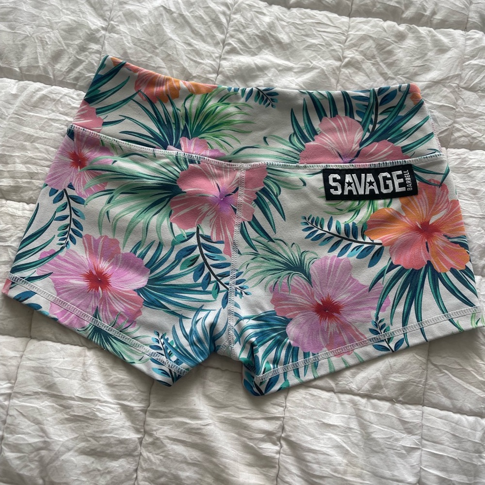 Savage Barbell Women's Tropical Floral Shorts - Pink and Green